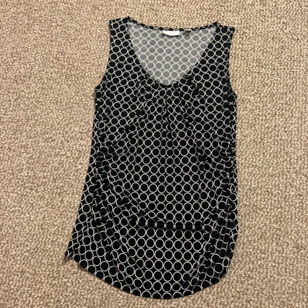 New York & Company Black White Circle Print Sleeveless Top Medium